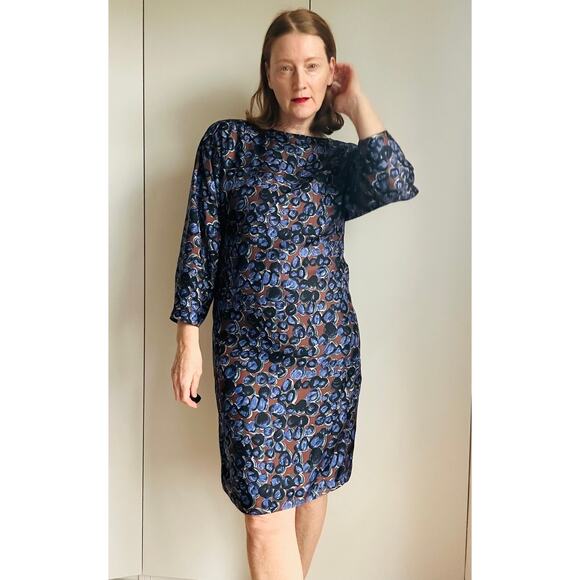 Designer Piazza Sempione Silk Shift Dress Puple Black Size Knee Length Cocktail - Picture 5 of 10